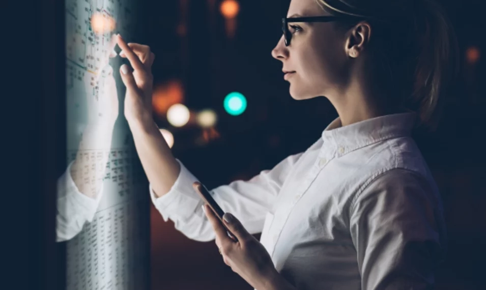 woman at virtual screen