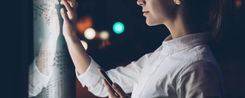 woman at virtual screen